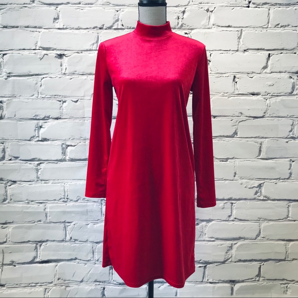 Joe Fresh Red Stretch Velvet Mock Neck Dress